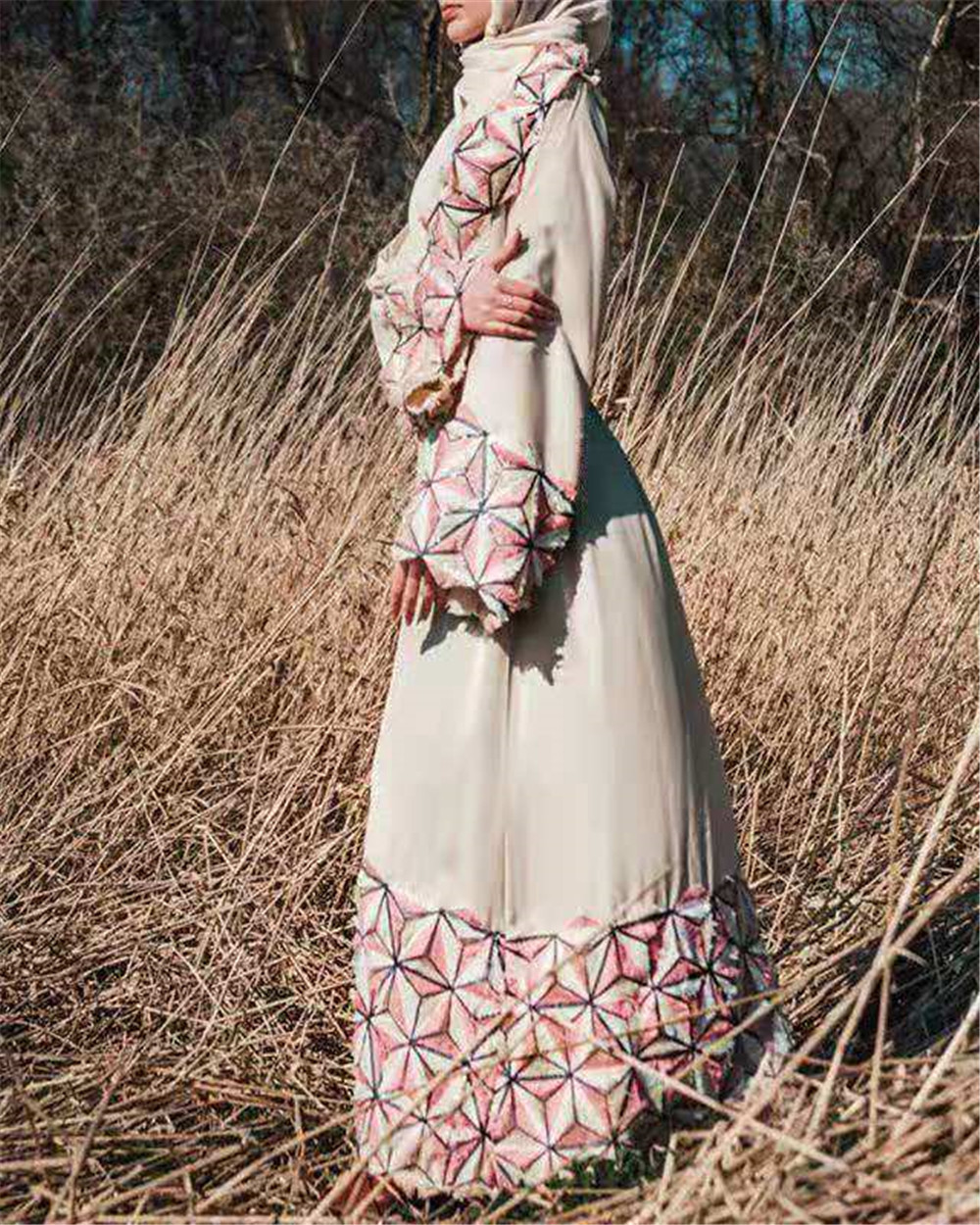 AliExpress Amazon European And American Women's Cross-border Exclusively for Simple Stitching Fashion Lace-up Robe Abaya