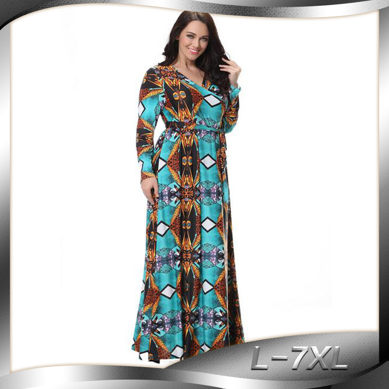 Winter new women's ebay AliExpress deep V-neck long-sleeved fat mm split irregular large size dress