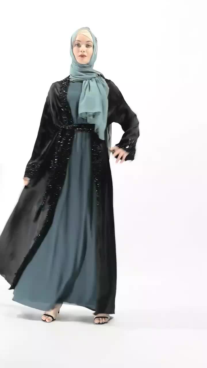 The New Muslim Robe Imitation Silk Sequined Cardigan Lace-up Arab Women Wear Cross-border Wholesale
