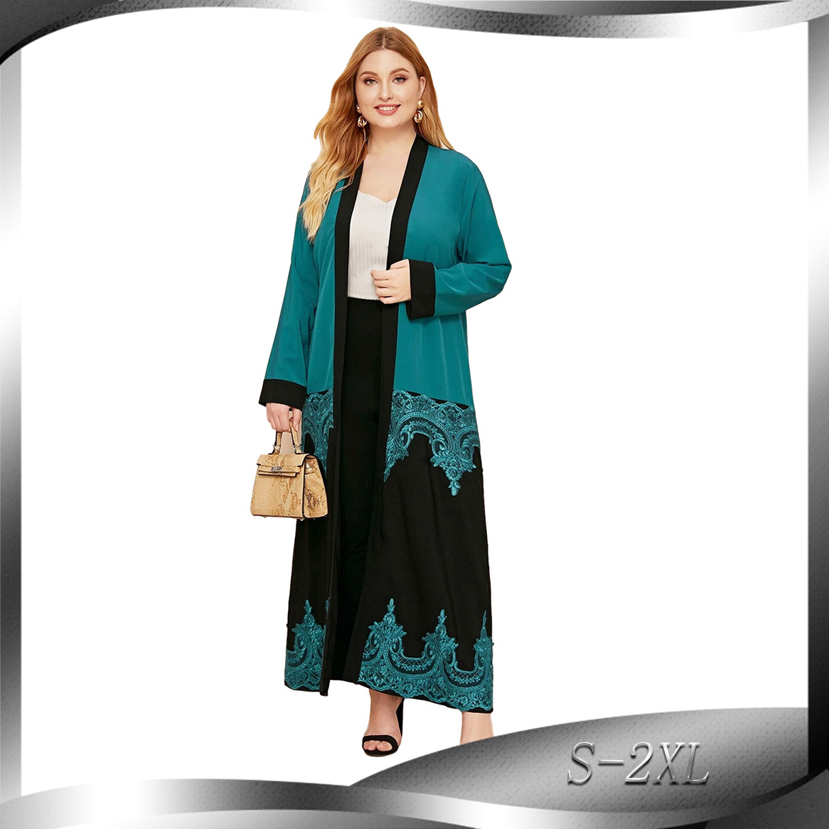 Foreign Trade Women's New Style Fashion Lace Hollow Stitching Cardigan Large Size Loose Long Robe