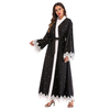 European And American Muslim Stitching Long-sleeved Tie-band Loose Beaded Cardigan Robe Women