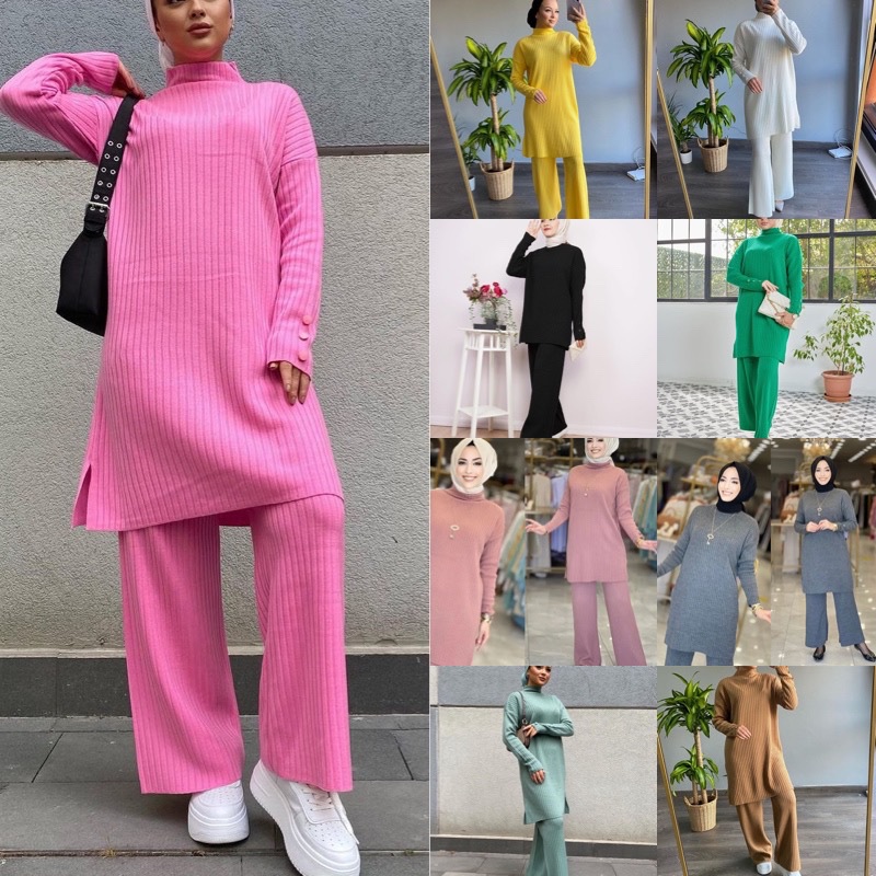  Modest Two Piece Women Top Islamic Clothing 2pieces Suit Maxi Burka Kurti Dubai 2022 Printing Prayer Thobe Pants Muslim Blouse Set