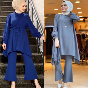  Prayer Modest Top Printing Dubai Thobe Islamic Clothing 2pieces Women Two Piece Pants Maxi Suit 2022 Kurti Burka Muslim Blouse Set