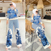  Modest Pants Burka Islamic Clothing Kurti Maxi 2022 Two Piece Dubai Suit 2pieces Printing Top Women Prayer Thobe Muslim Blouse Set