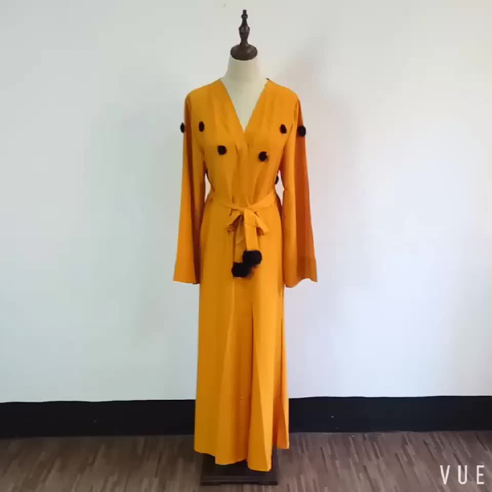 2022 Muslim New Cute And Sweet Hairball Muslim Cardigan Cross-border Women's Clothing Source Middle Eastern Robe