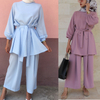  Top Two Piece Thobe Dubai 2022 Kurti Modest Pants Maxi 2pieces Printing Women Burka Islamic Clothing Prayer Suit Muslim Blouse Set
