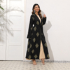 2022 New Autumn And Winter Retro Full Body Golden Embroidery Lace Cardigan Robe Abaya
