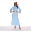 2022 Elegant Solid Color Middle East European And American Long Ethnic Style Round Neck Sequined Feather Sleeve Long Skirt