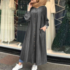 2022 Muslim Loose Mid-length Striped Long-sleeved Cotton Stitching Cardigan Cotton And Linen Temperament Commuter Dress
