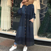 Muslim Plus Size Women's Fall Loose Dark Pattern Cotton And Linen Printing Casual Long-sleeved Retro Long Dress
