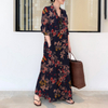 2022 Muslim Cotton And Hemp Color Lapel Long-sleeved Cardigan Dress with Simple And Loose Casual Long Sleeves