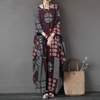 2022 New Cross-border Cotton And Linen Printing National Style Retro Hedging Loose Round Neck Long Irregular Dress