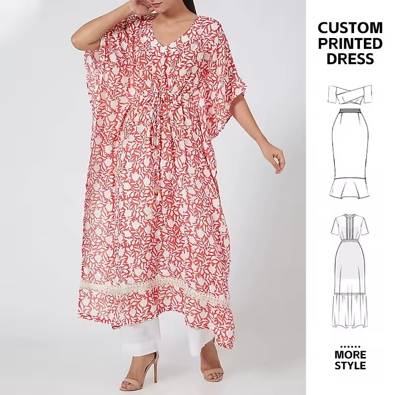 SIPO Oem Summer Short Sleeve Beachwear Dresses Viscose Boho Trendy 2 Piece Kaftan Pants Set