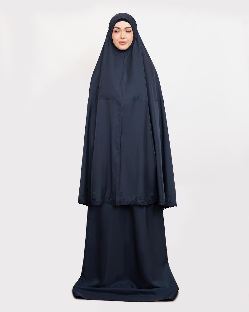 SIPO Oem Custom embroidery 2 piece Ramadan Malaysia Singapore Prayer set Muslim Clothing Silk Satin Telekung