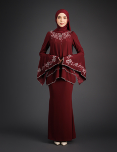 SIPO Wholesale Price New Baju Kurung Malaysia 2-layer Kurung with Embroidery And Lace Muslim Women Dress Mini Kurung 