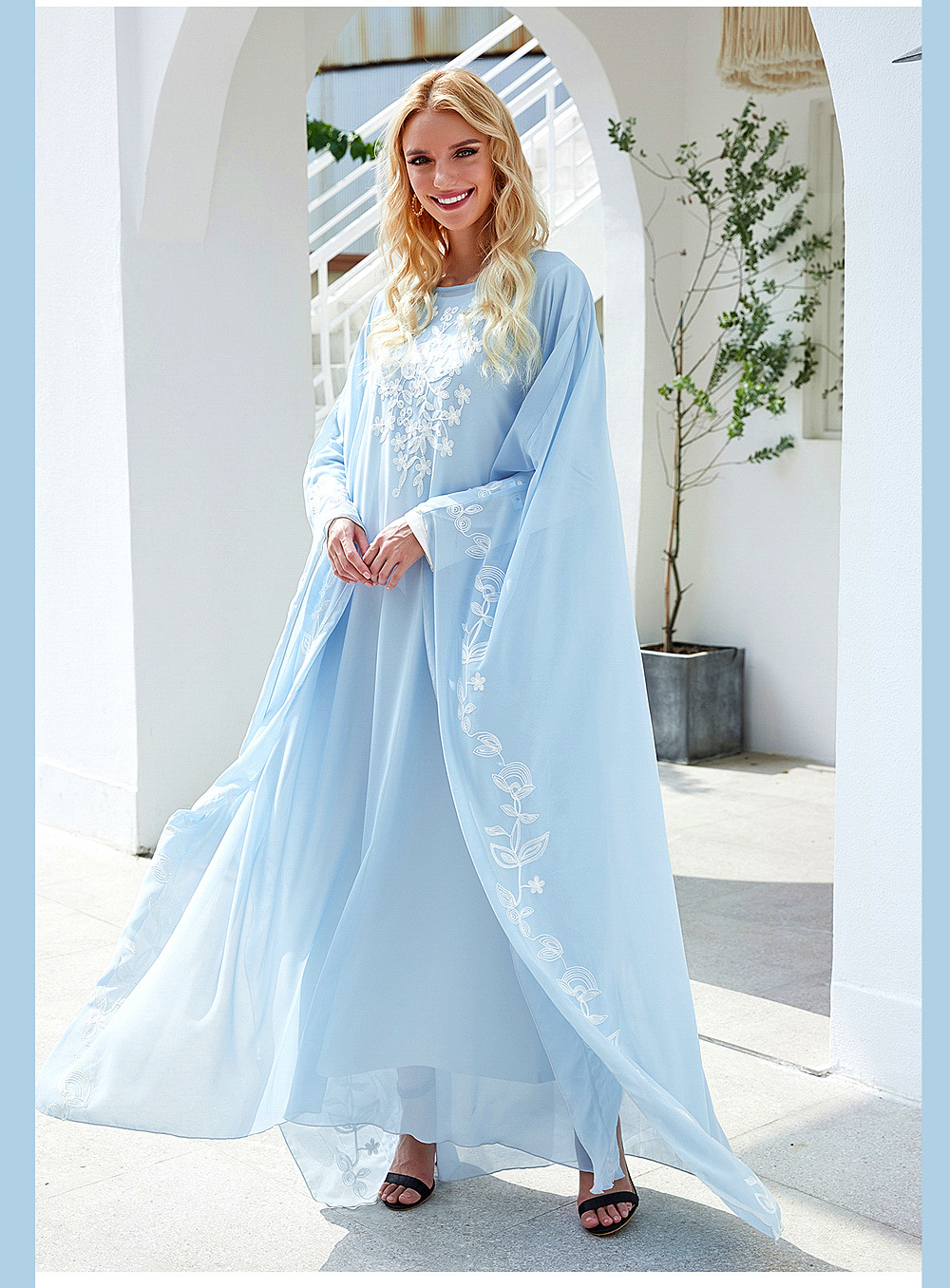Florale Embroidery Muslim Islamic Kaftan Abaya Maxi Dress Gown (2)