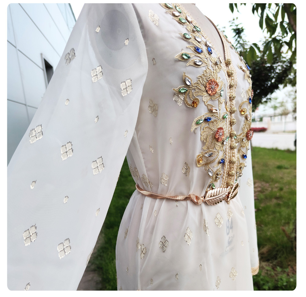 Most Fashionable Golden Texture Muslim Islamic Abaya Rhinestone Maxi Dress (7)