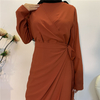 Solid Color V-Neck Stitching One-Piece Wide-Leg Pants Muslim Islamic Suit Jumpsuit