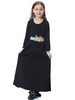 Arabic Crew Neck Breathable Elastic Applique Muslim Islamic Kids Clothing Dress Girls Abaya