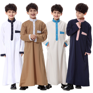 Arabic Wholesale High Neck Traditional Breathable Long Sleeve Muslim Islamic Kids Clothing Boys Thobe