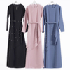 Adult Arab Abaya Moroccan Ladies Islamic Clothing layered Dress With Belt