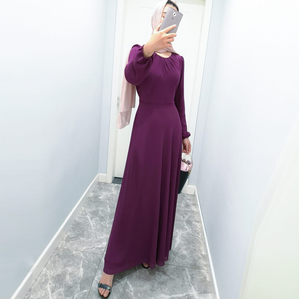 Ramadan Muslim Womens Chiffon Modest Arabian Solid Color Islamic Abaya (12)