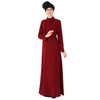 Stand Collar Ruffles Abaya Front Pleated Party Muslim Maxi Dress Islamic Clothing