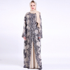 Floral Sequined Round Neck Kimono Muslim Dubai Maxi Robes Dresses Front Open Abaya 
