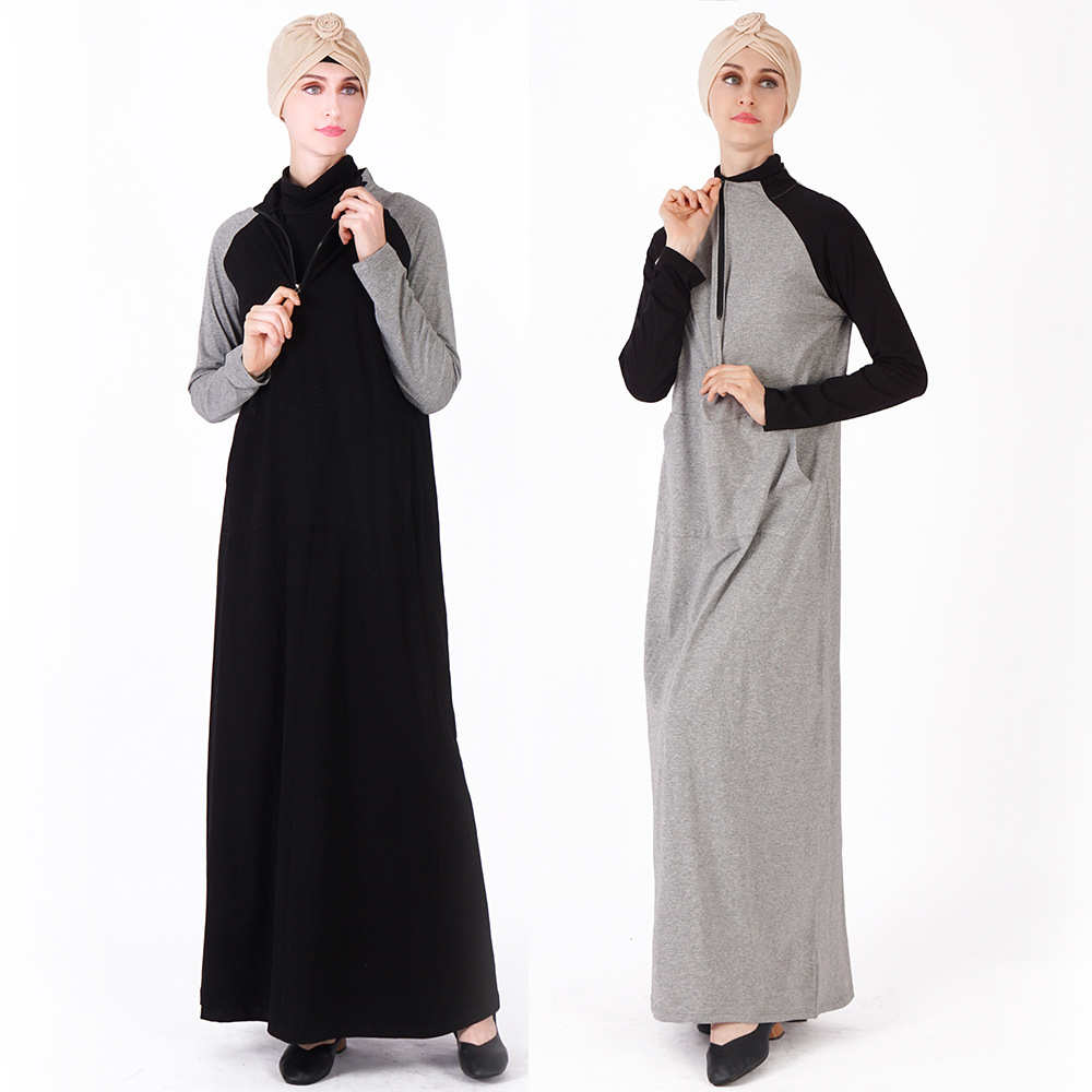 Black And Grey Tracksuit Sport New Style Abaya Islamic Clothing Arab Long Dress