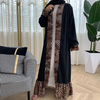 2021 New Women's Leopard Print Stitching Fashion Cardigan Open Abaya Kimono