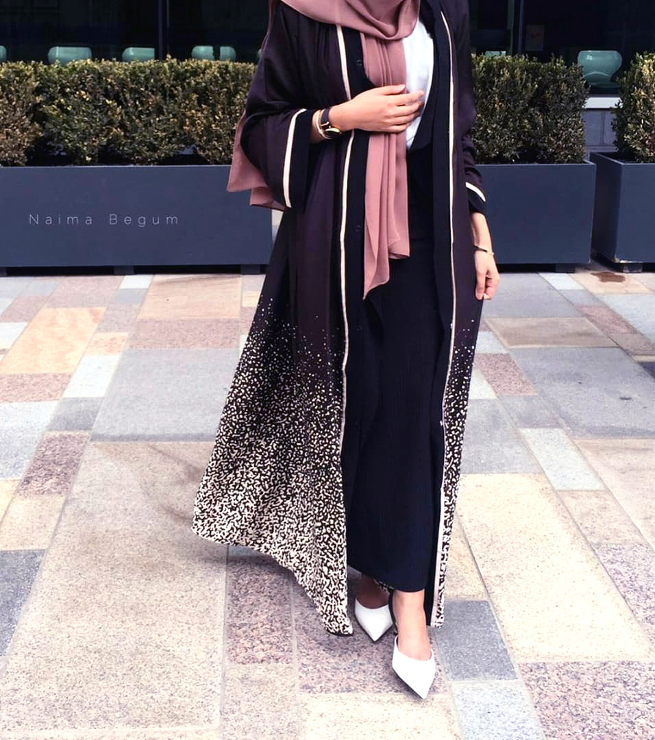 Digital Printed Irregular Gradient Islamic Muslim Women Kimono Open Dress Abaya
