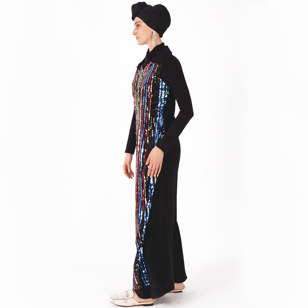 Sequins Elegant Middle East Muslim Maxi Dress Party Evening Gown Islamic Clothing (5)