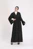 Lace Trim Black Open Abaya Muslim Dresses Belt Women Oman Design Islamic Clothing