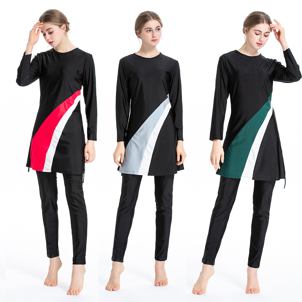 FREE SHIPPING 2021 Women's Conservative Islamic Muslim Three-Piece Sportswear Swimsuit Swimwear With Chest Pad