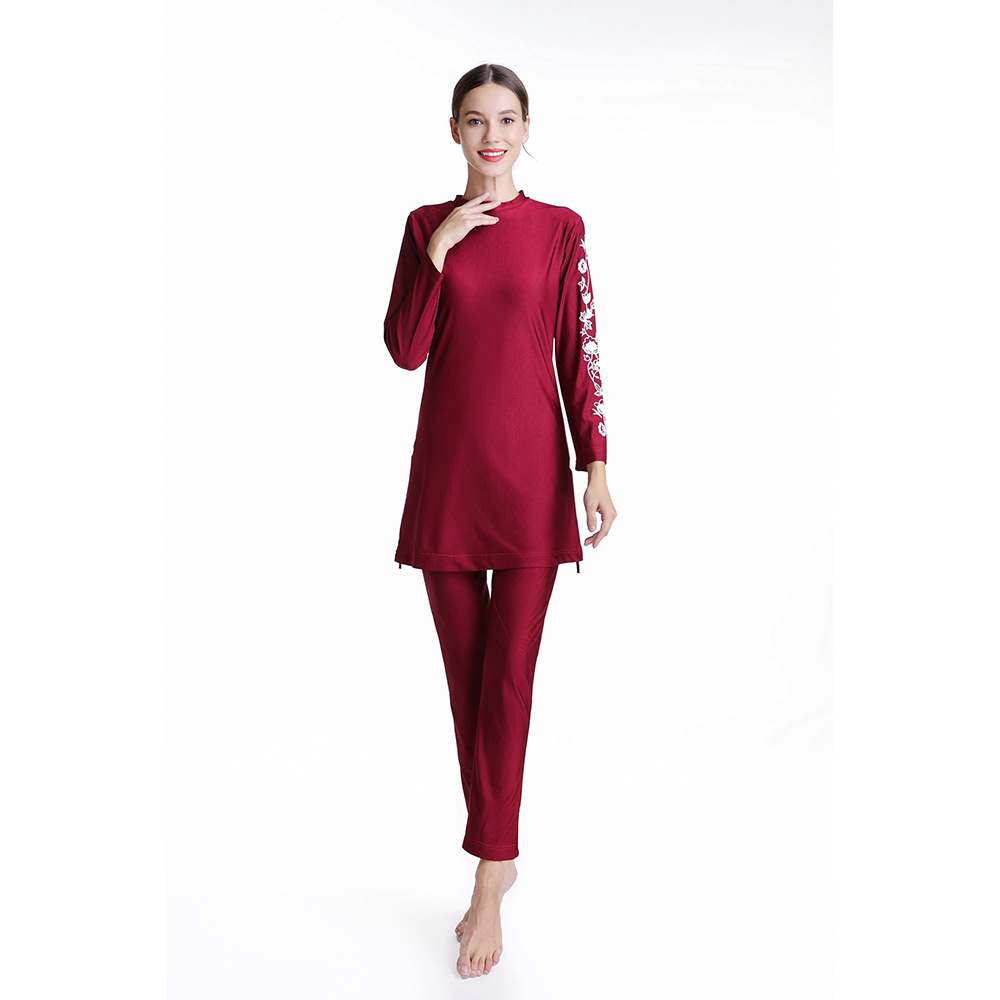 Digital Printed Slim Swimsuit Three-piece High Elasticity Muslim Plus Size Beach Suit (1)