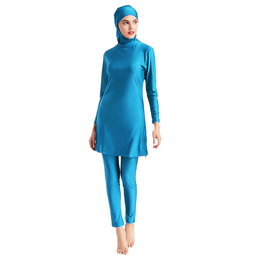 Slim Swimsuit Three-piece Conservative Large Size Pure Color Muslim Swimsuit (7)