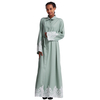 Turkish High Neck Breathable Lace Long Sleeve Muslim Islamic Women Abaya Dress Clothing
