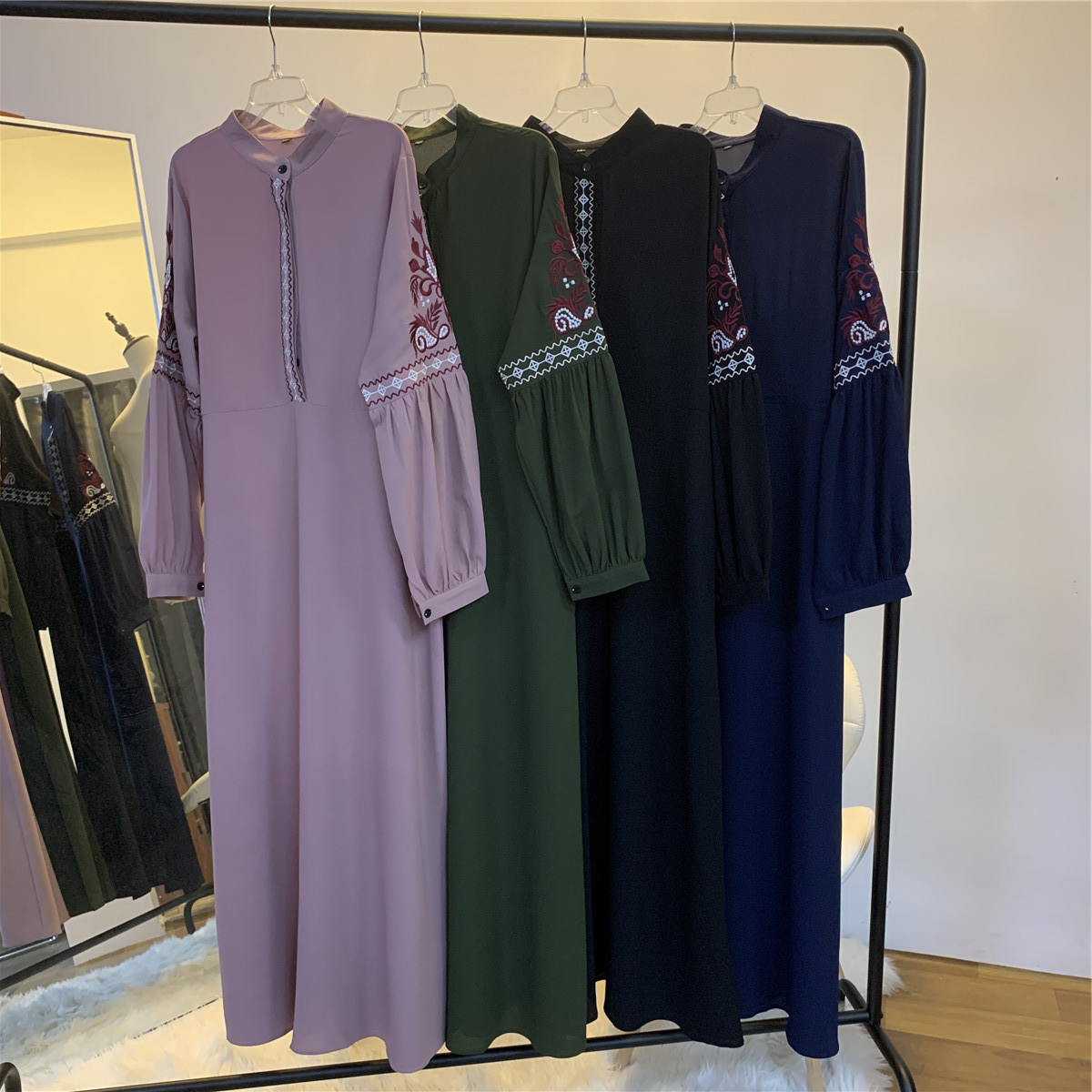 Islamic Long-sleeved Chiffon Embroidery Casual Dress Muslim Modest Abaya (9)