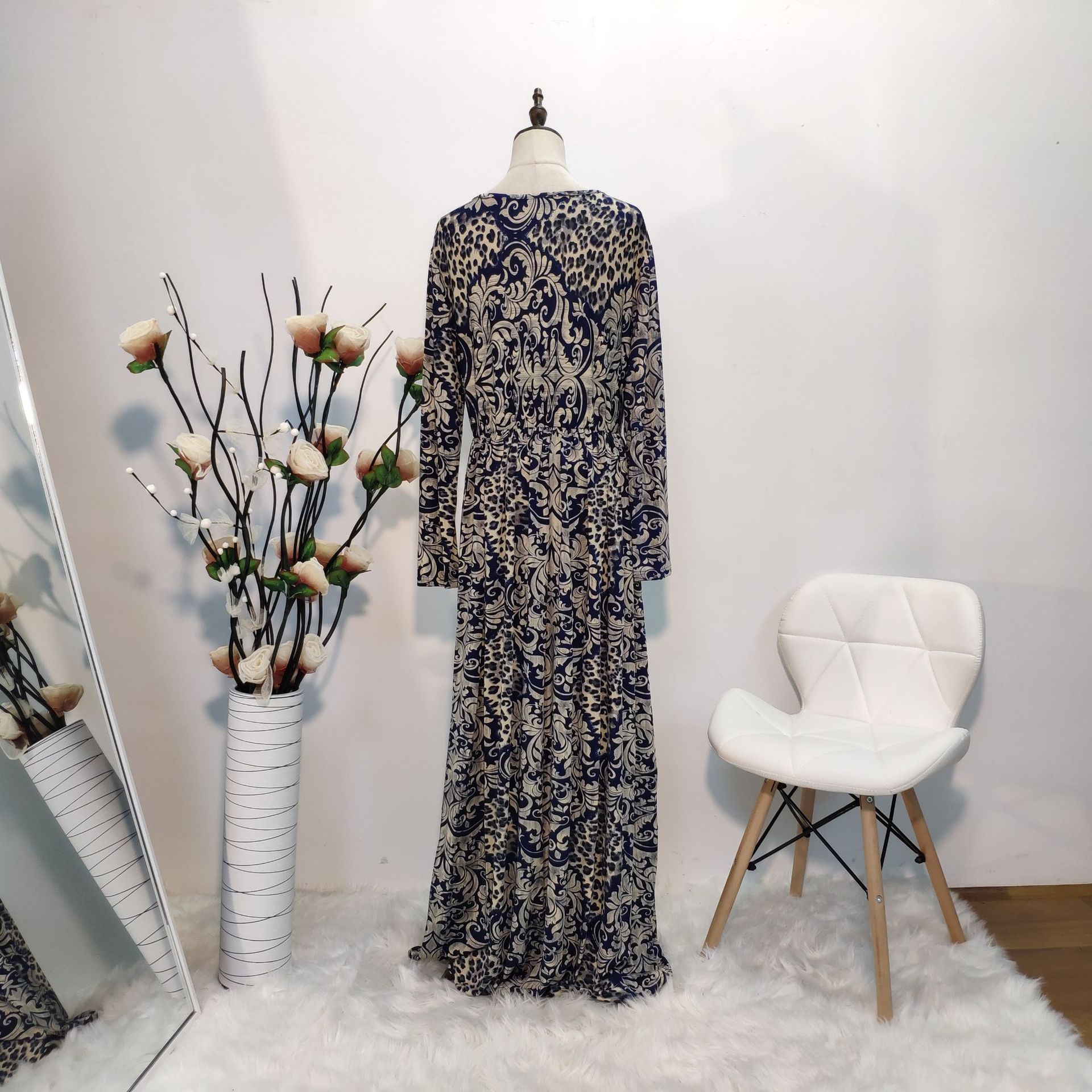 Modest Plus Size Retro Printed Dress Bohemian Muslim Islamic Abaya Maxi Dress (5)
