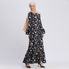 Pleated Black Dubai Flower Latest Design Casual Elegant Islamic Clothing Muslim Maxi Dresses