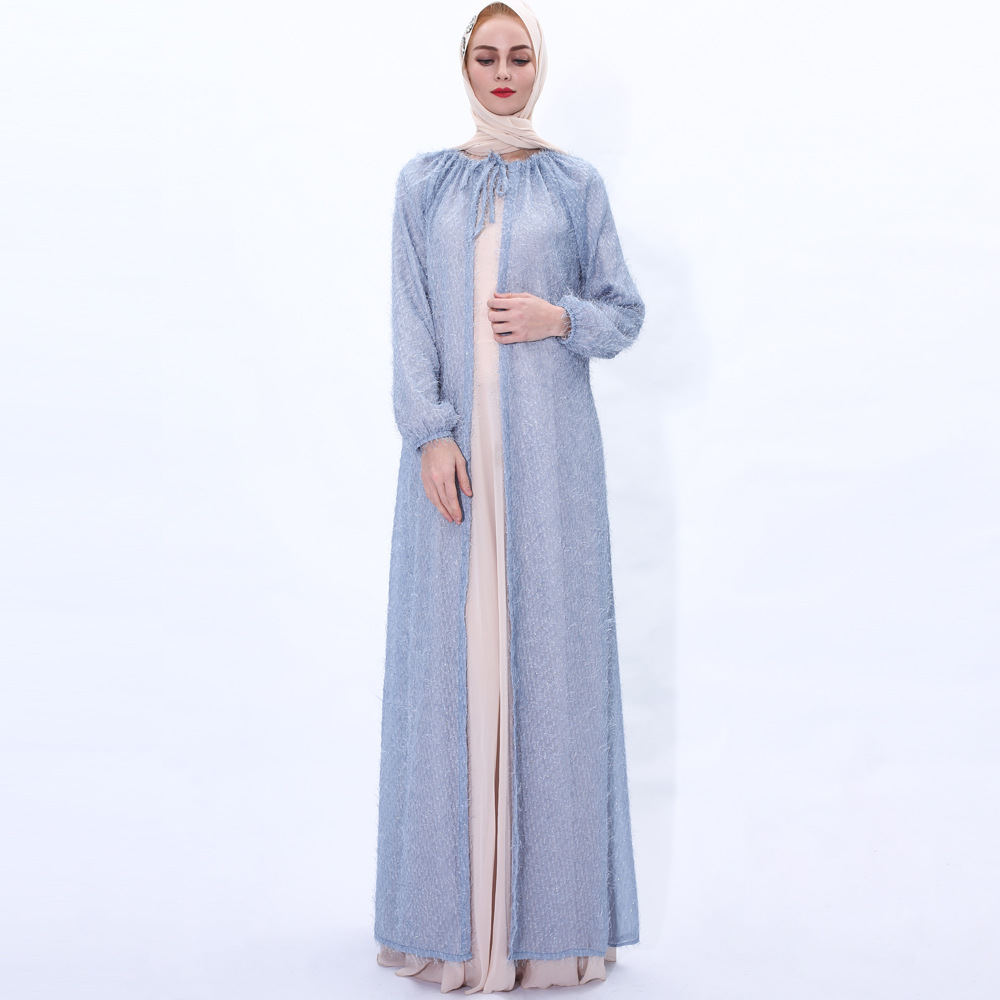 New Fashion Bright Silk Cloak with Modest Islamic Muslim Cardigan Summer Kimono