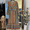 2021 Modest Muslim Islamic Women's Color Striped Print Abaya with Big Sew Maxi Dress