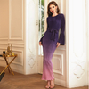 Gradient Creasing Waist Tie Elastic Islamic Modest Muslim Abaya Maxi Dress