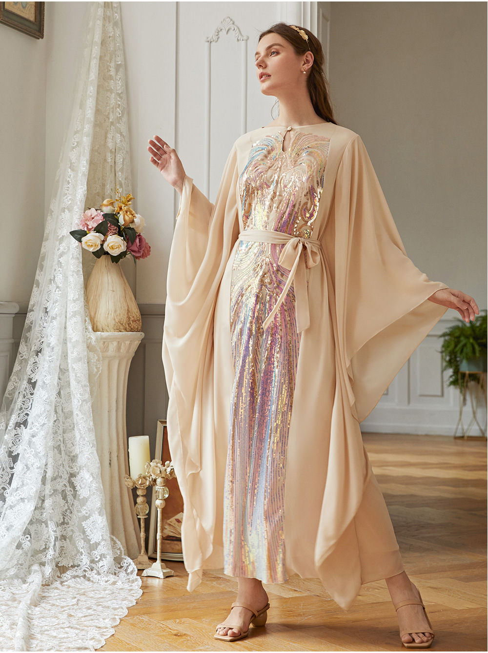 Fashionable Symphony Hole Muslim Islamic Open Kaftan Abaya Maxi Dress