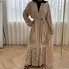 Elegant Plain Beading Maxi Dress Front Opened Open Abaya Kimono Cardigant