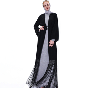 2021 Tassels with Dubai Elegant Open Abaya Kimono Muslim Women's Lace-up Cardigan