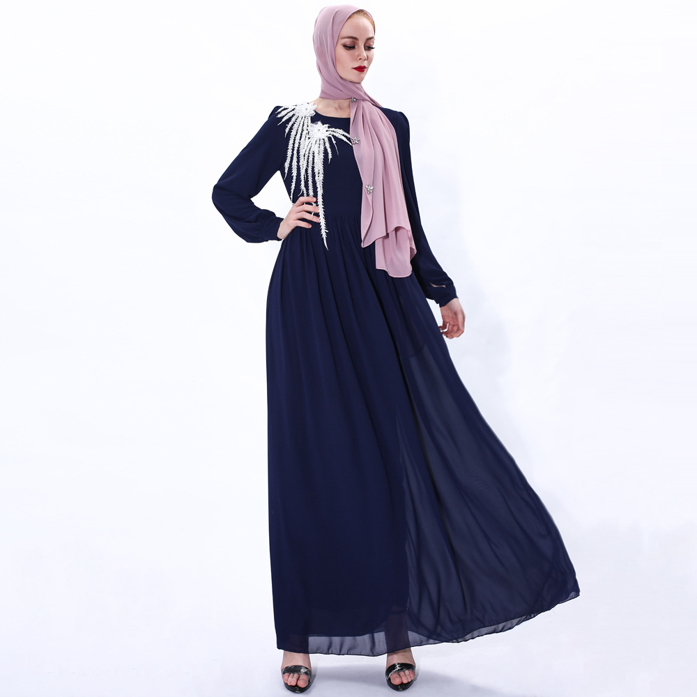 New Turkish Dress Muslim Women Chiffon Two-flower Long Skirt Modest Abaya