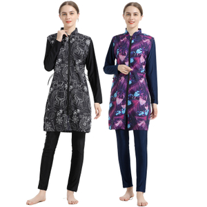 SIPO Front Zipper Muslim Plus Size Swimsuit Southeast Asian Three Piece Sportswear Swimming Suit For Islamic Clothing