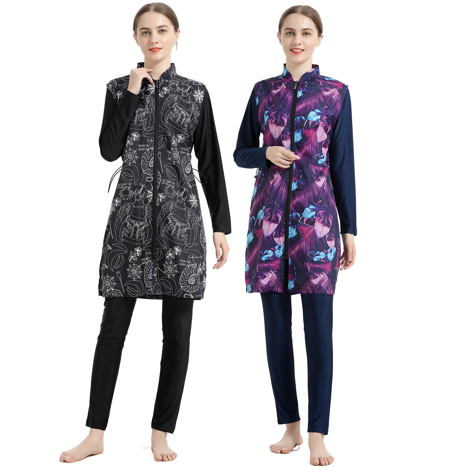 SIPO Front Zipper Muslim Plus Size Swimsuit Southeast Asian Three Piece Sportswear Swimming Suit For Islamic Clothing