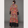 Retro Printing Contrast Color Modest Muslim Cardigan Open Abaya Kimono